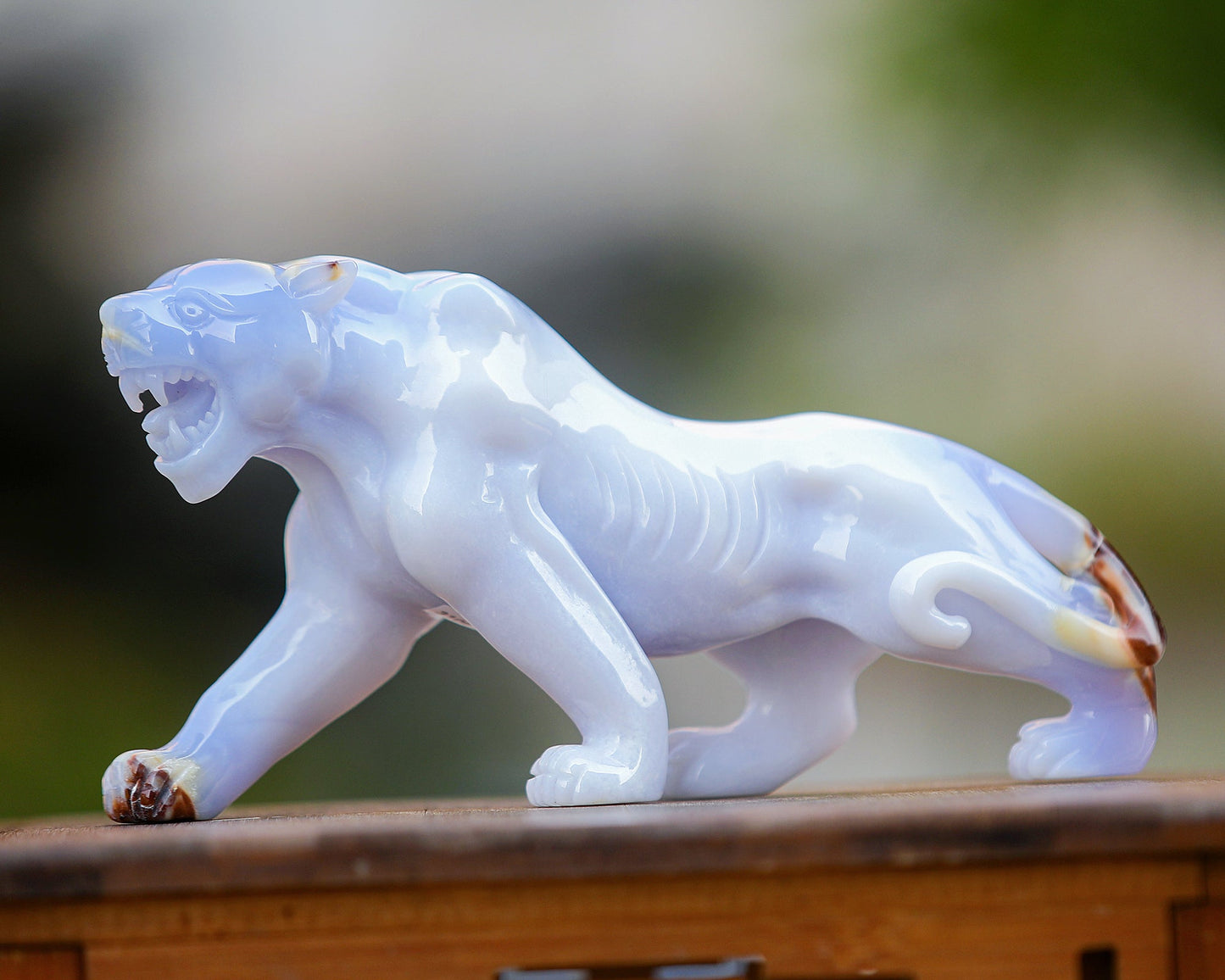 Nicedony 9.3" Blue Chalcedony Hand Carved Crystal Leopard Sculpture