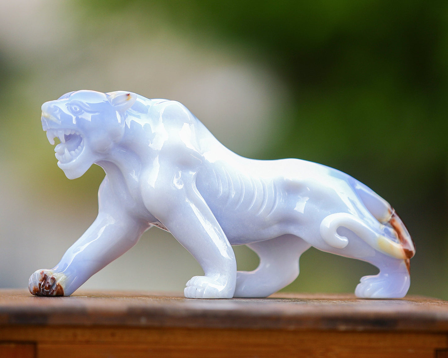 Nicedony 9.3" Blue Chalcedony Hand Carved Crystal Leopard Sculpture - View 2