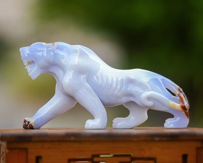 Nicedony 9.3" Blue Chalcedony Hand Carved Crystal Leopard Sculpture - View 3
