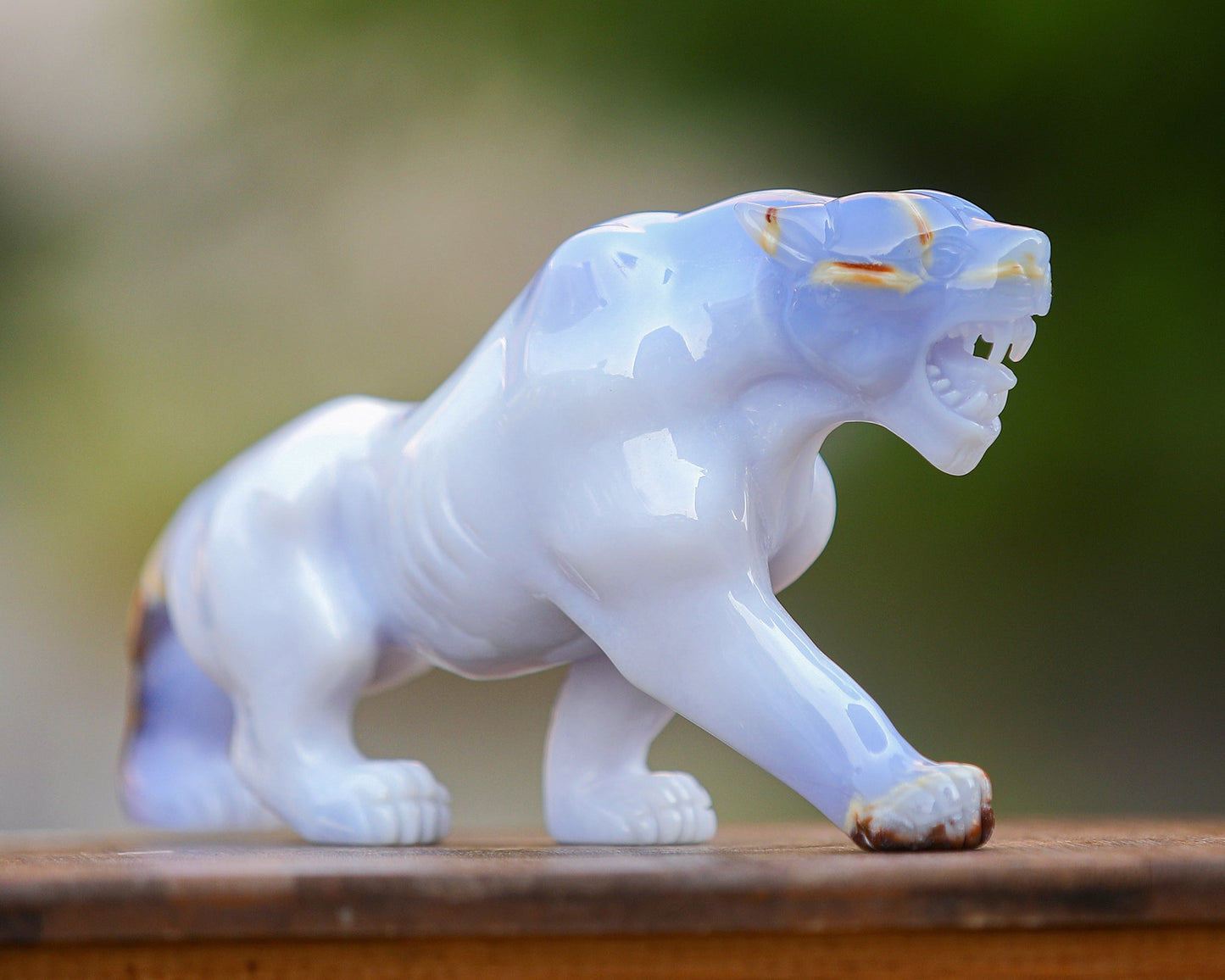 Nicedony 9.3" Blue Chalcedony Hand Carved Crystal Leopard Sculpture - View 4