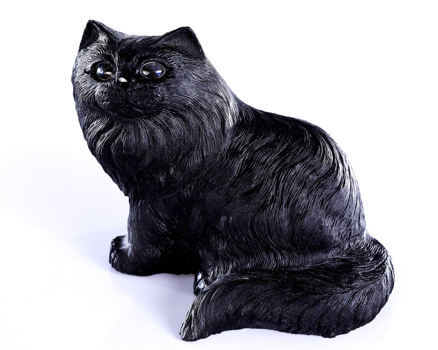 Nicedony 9.4" Black Obsidian Hand Carved Crystal Persian Sculpture