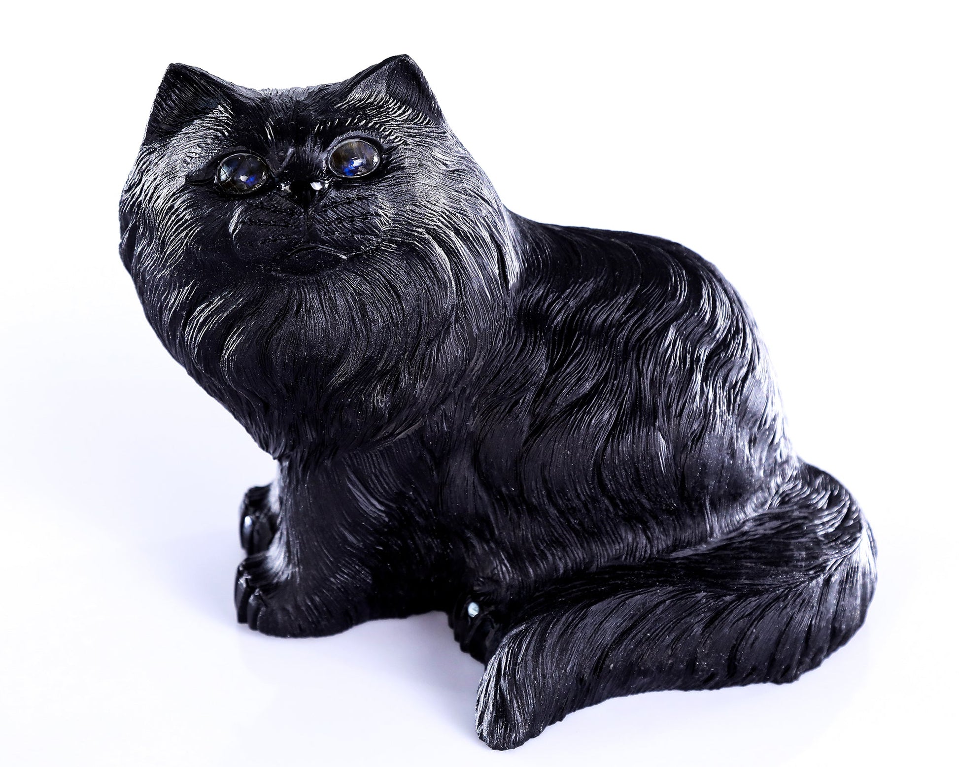 Nicedony 9.4" Black Obsidian Hand Carved Crystal Persian Sculpture - View 2