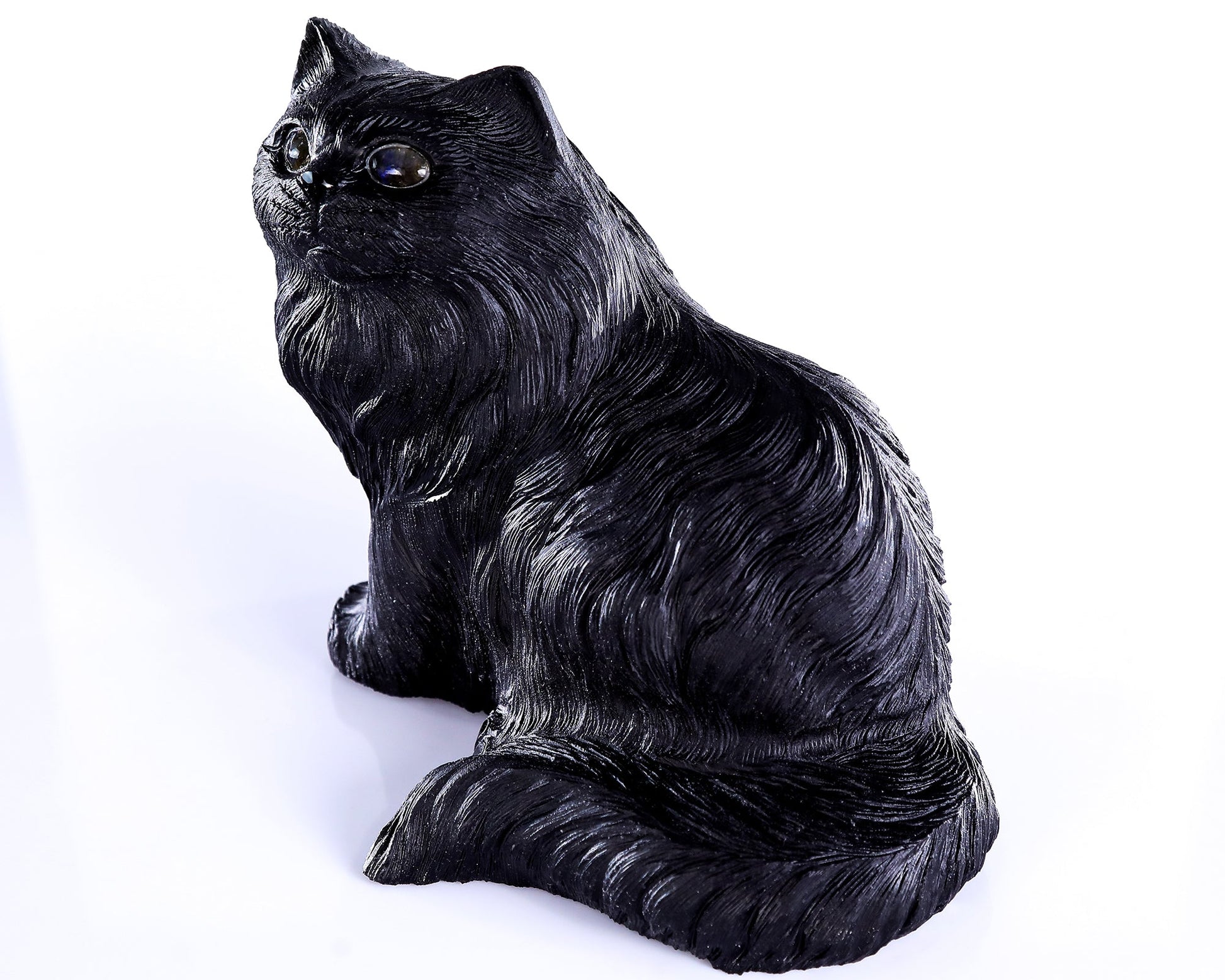 Nicedony 9.4" Black Obsidian Hand Carved Crystal Persian Sculpture - View 4