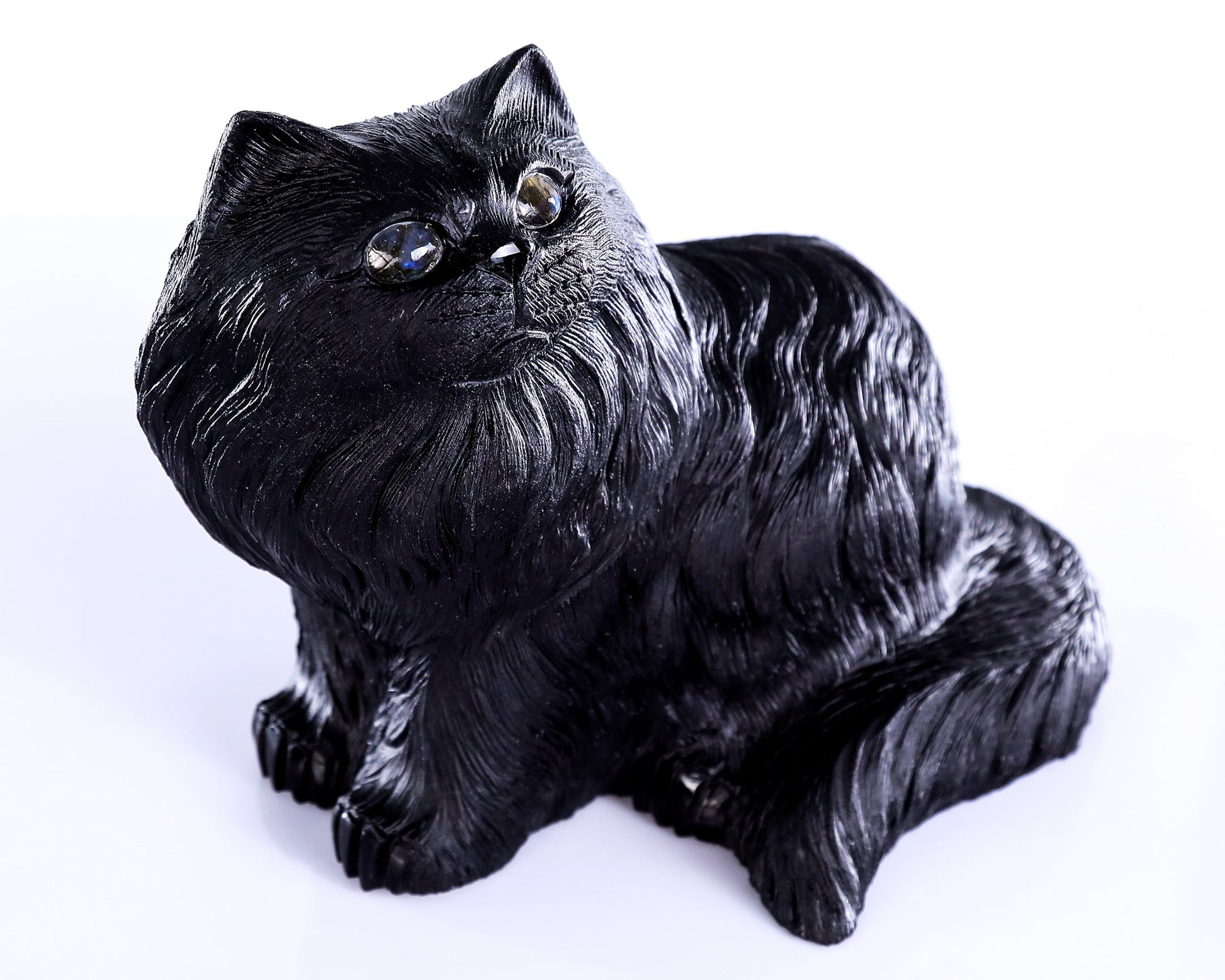 Nicedony 9.4" Black Obsidian Hand Carved Crystal Persian Sculpture - View 6