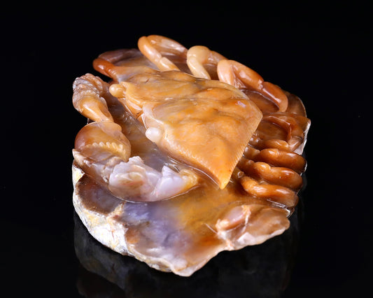 Nicedony 9.4" Chalcedony Hand Carved Crystal Crab Sculpture