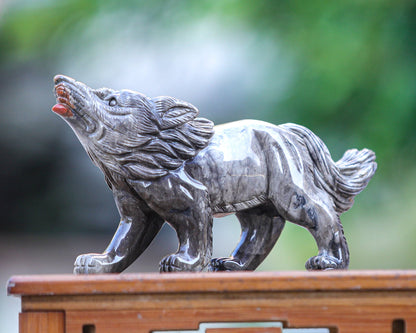 Nicedony 9.4" Colorful Jasper Hand Carved Crystal Wolf Sculpture - View 2