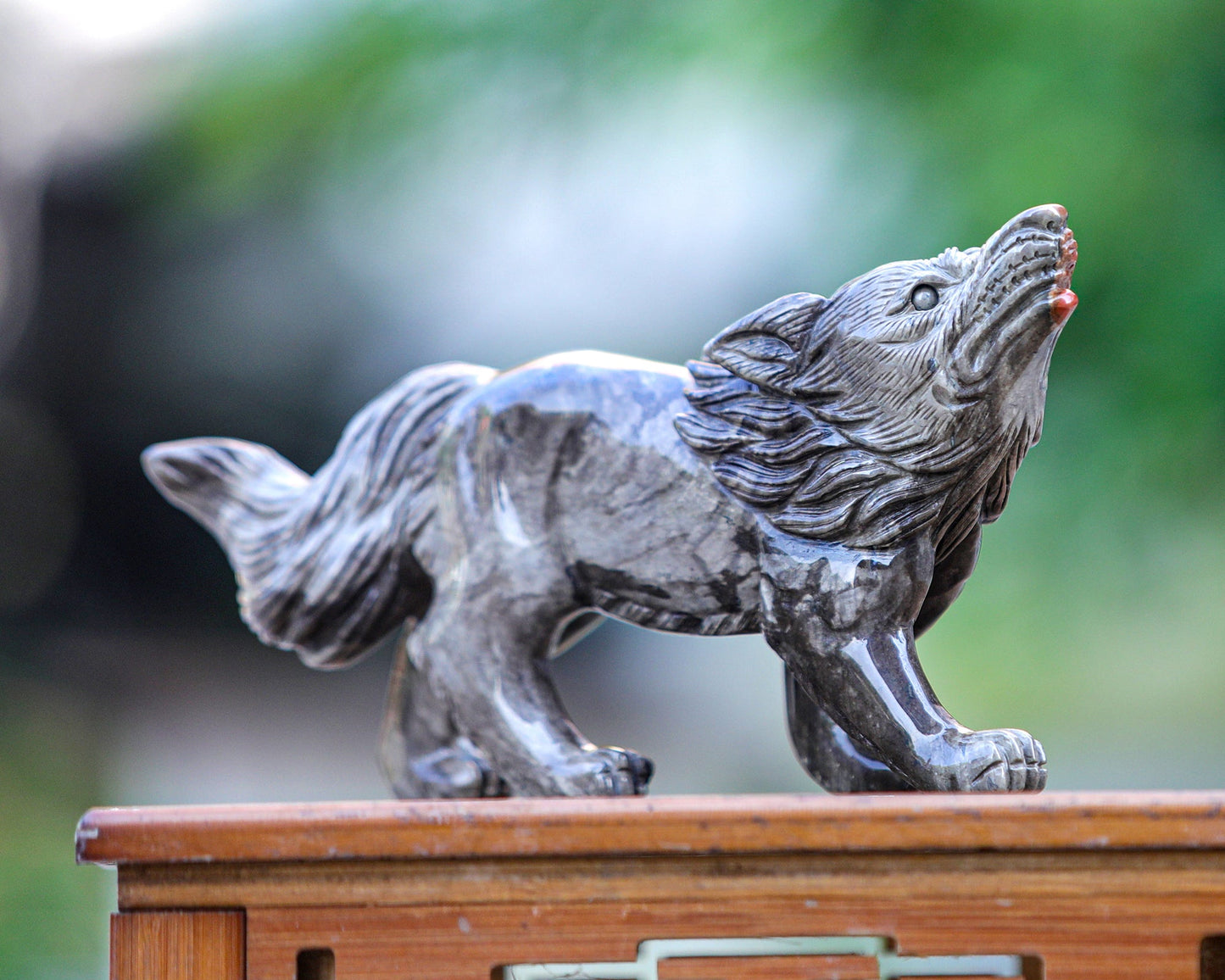 Nicedony 9.4" Colorful Jasper Hand Carved Crystal Wolf Sculpture - View 4