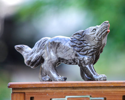 Nicedony 9.4" Colorful Jasper Hand Carved Crystal Wolf Sculpture - View 4