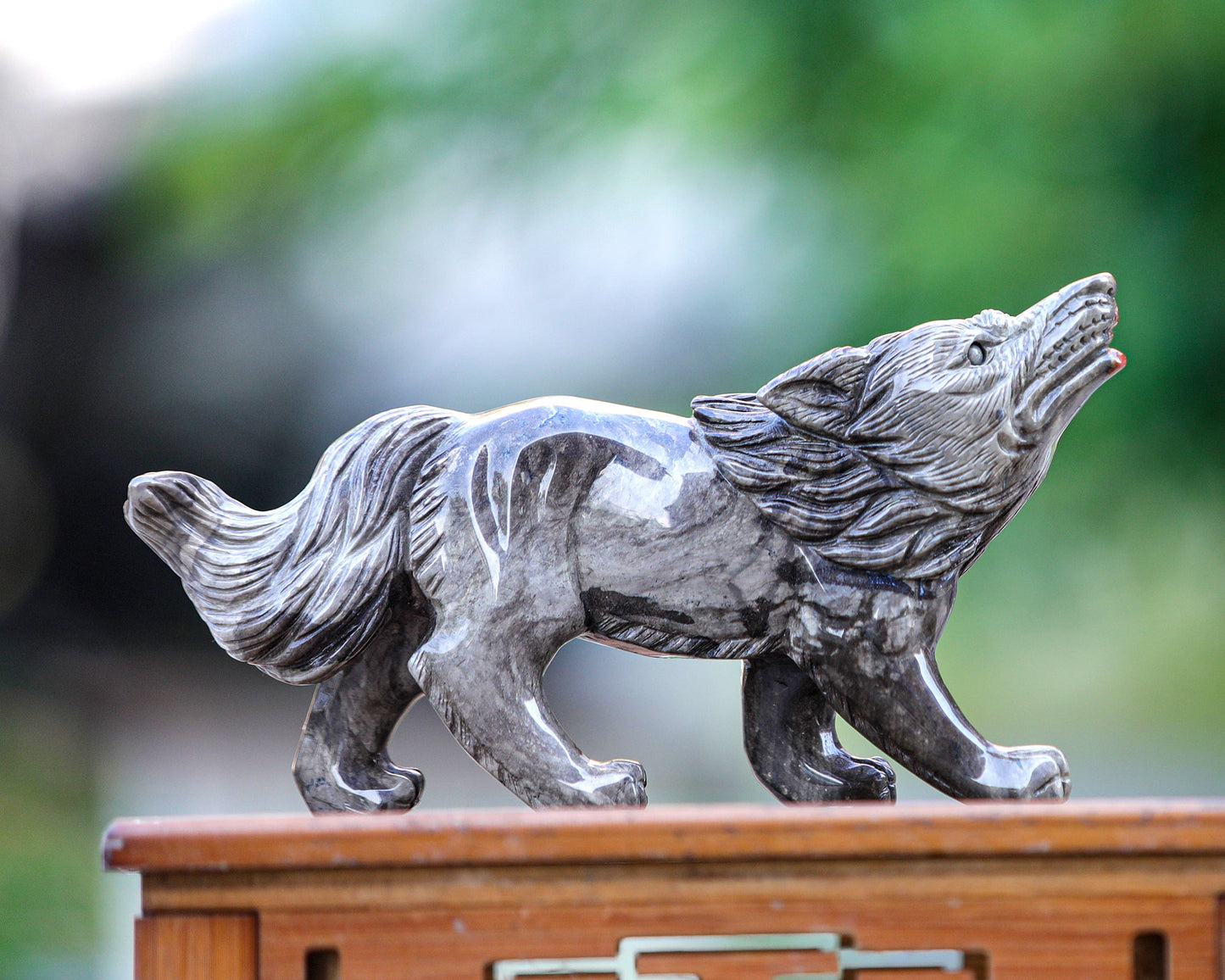 Nicedony 9.4" Colorful Jasper Hand Carved Crystal Wolf Sculpture - View 5