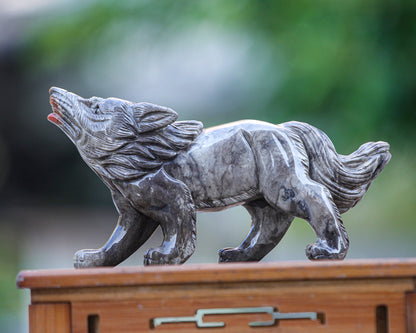 Nicedony 9.4" Colorful Jasper Hand Carved Crystal Wolf Sculpture - View 7