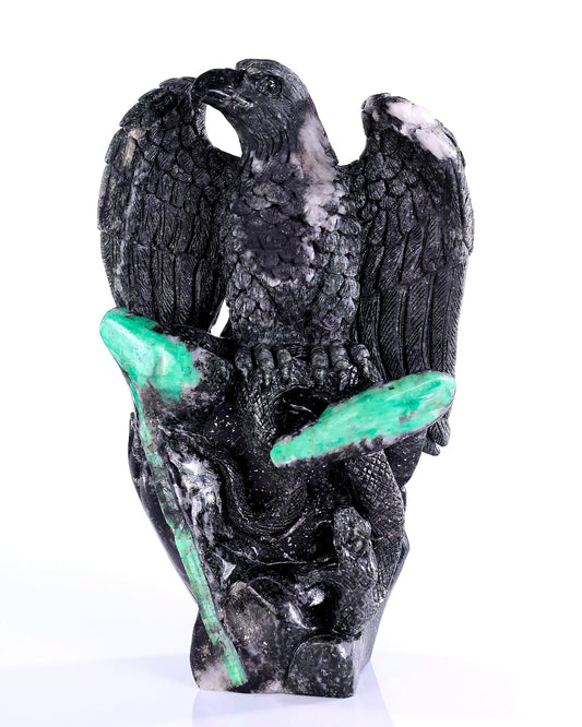 Nicedony 9.4" Emerald Hand Carved Eagle Catching Snake Sculpture
