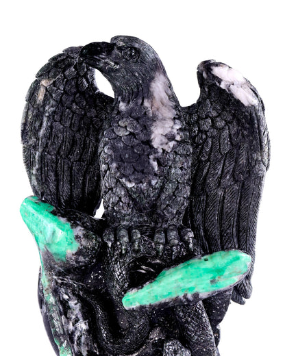 Nicedony 9.4" Emerald Hand Carved Eagle Catching Snake Sculpture - View 10