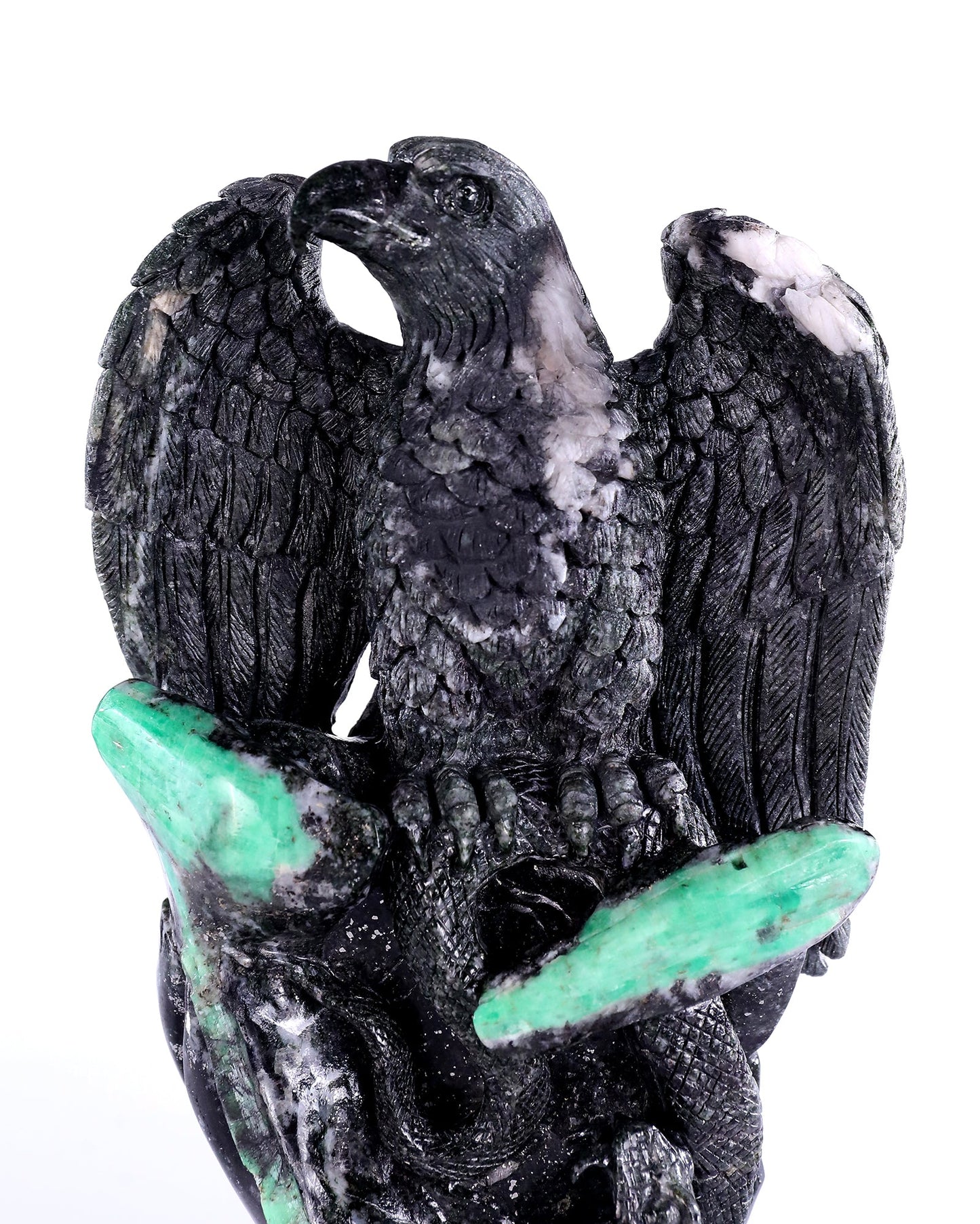 Nicedony 9.4" Emerald Hand Carved Eagle Catching Snake Sculpture - View 2