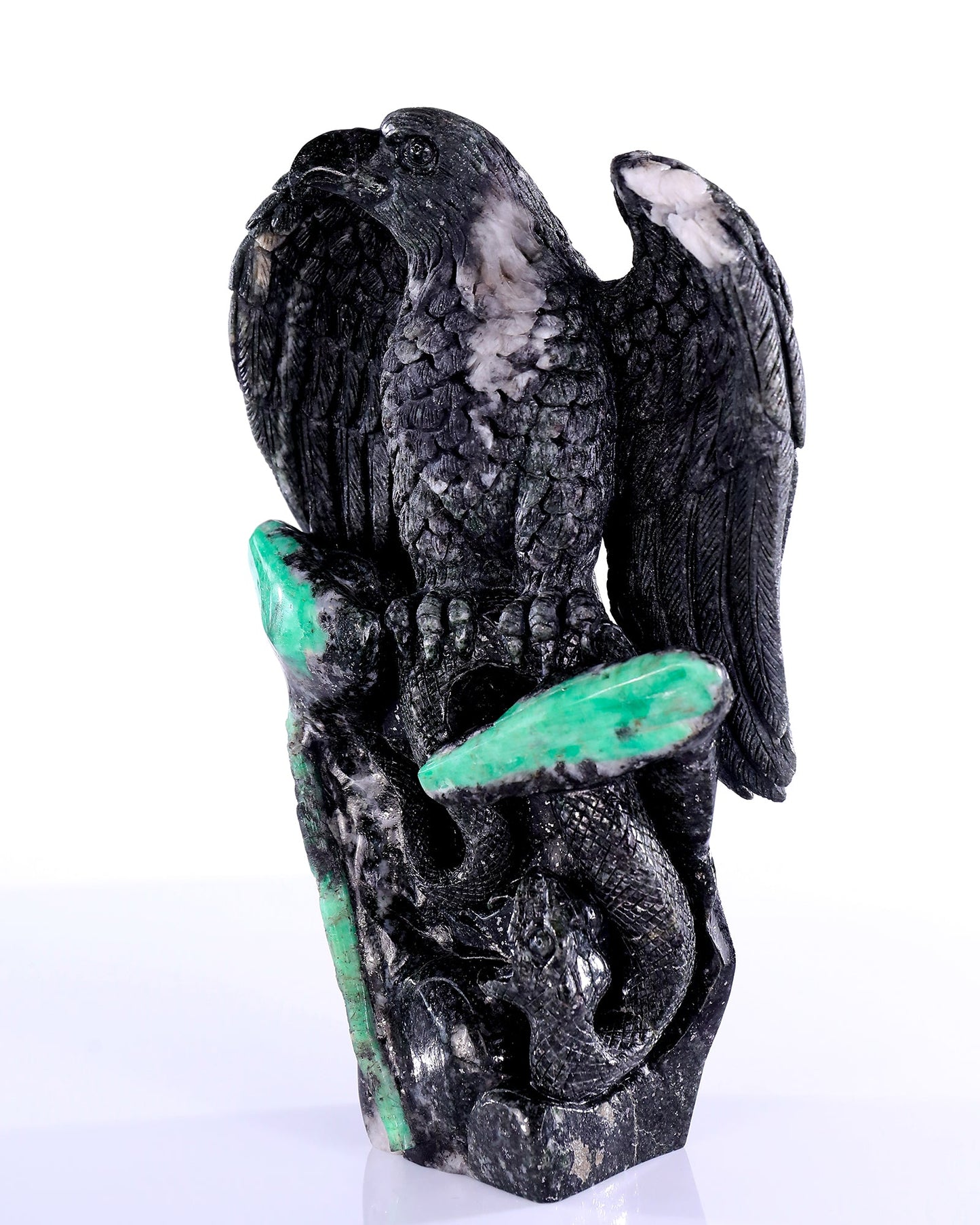 Nicedony 9.4" Emerald Hand Carved Eagle Catching Snake Sculpture - View 5