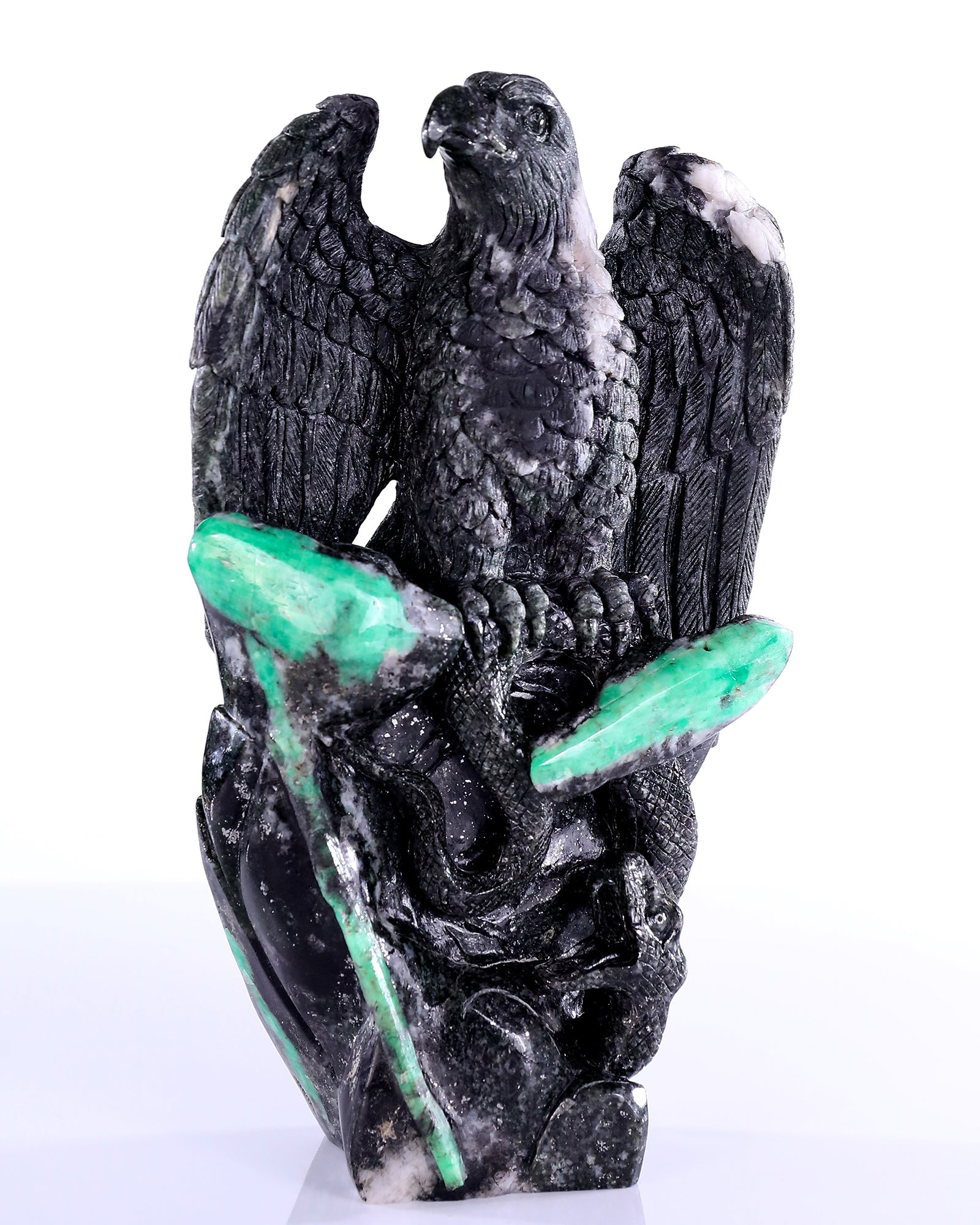 Nicedony 9.4" Emerald Hand Carved Eagle Catching Snake Sculpture - View 7