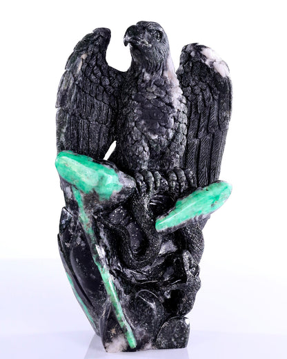Nicedony 9.4" Emerald Hand Carved Eagle Catching Snake Sculpture - View 7