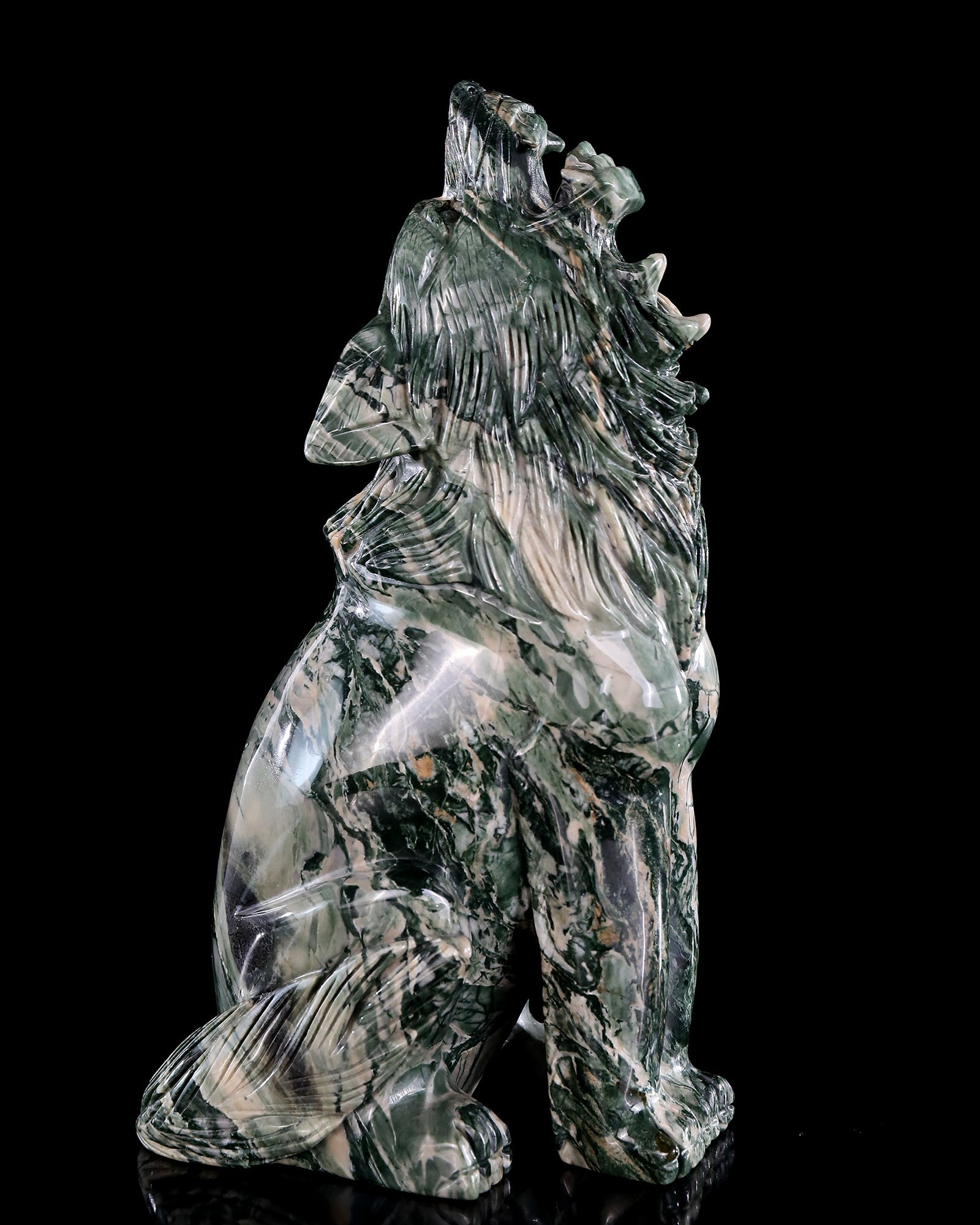 Nicedony 9.4" Jiulong Jade Hand Carved Crystal Wolf Sculpture