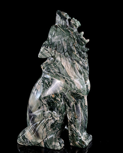 Nicedony 9.4" Jiulong Jade Hand Carved Crystal Wolf Sculpture