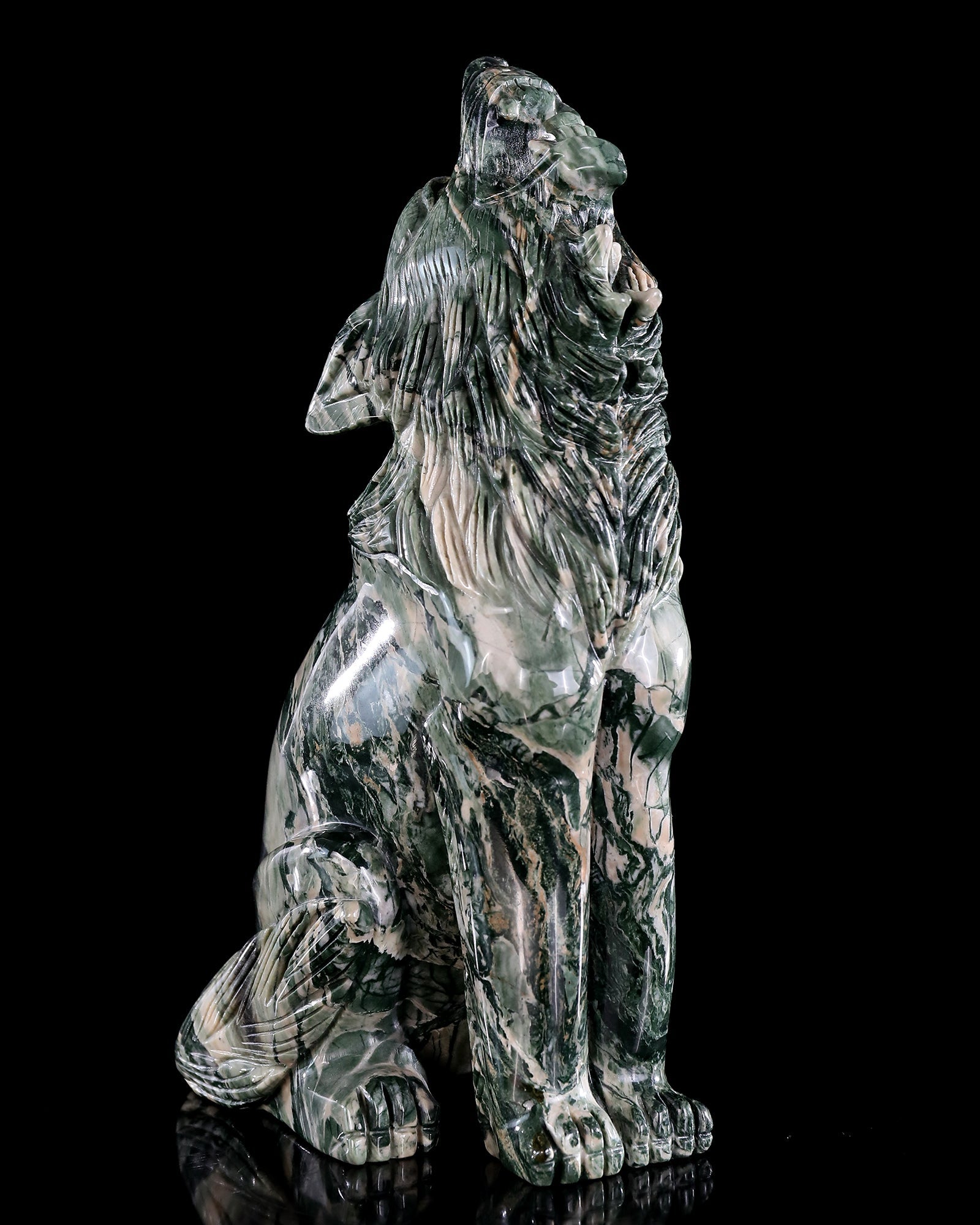 Nicedony 9.4" Jiulong Jade Hand Carved Crystal Wolf Sculpture - View 3