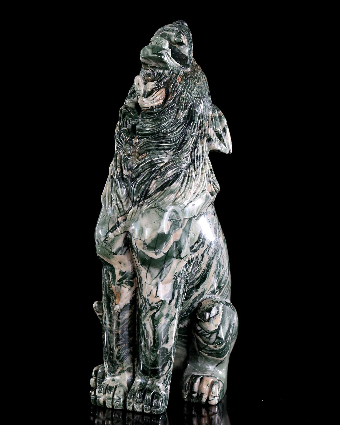 Nicedony 9.4" Jiulong Jade Hand Carved Crystal Wolf Sculpture - View 4