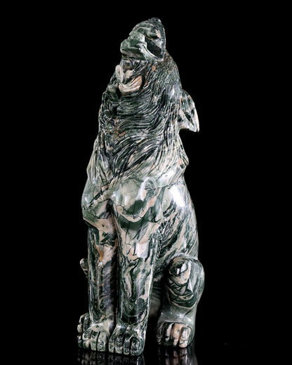 Nicedony 9.4" Jiulong Jade Hand Carved Crystal Wolf Sculpture - View 4