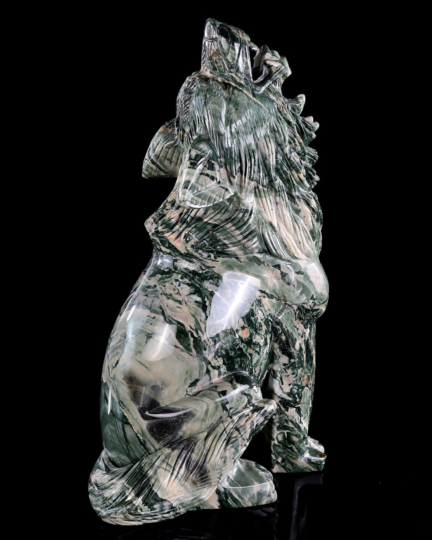 Nicedony 9.4" Jiulong Jade Hand Carved Crystal Wolf Sculpture - View 6
