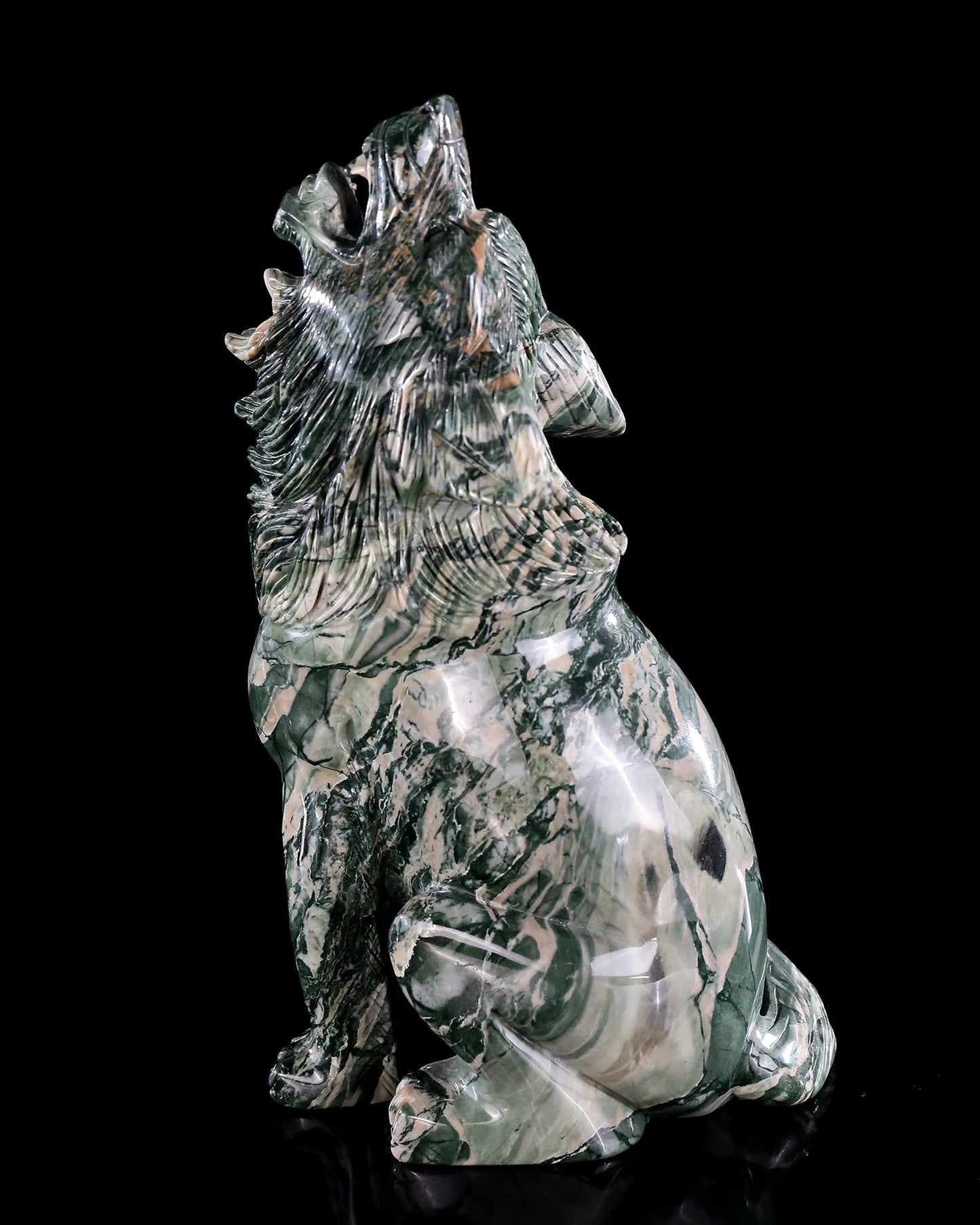 Nicedony 9.4" Jiulong Jade Hand Carved Crystal Wolf Sculpture - View 8