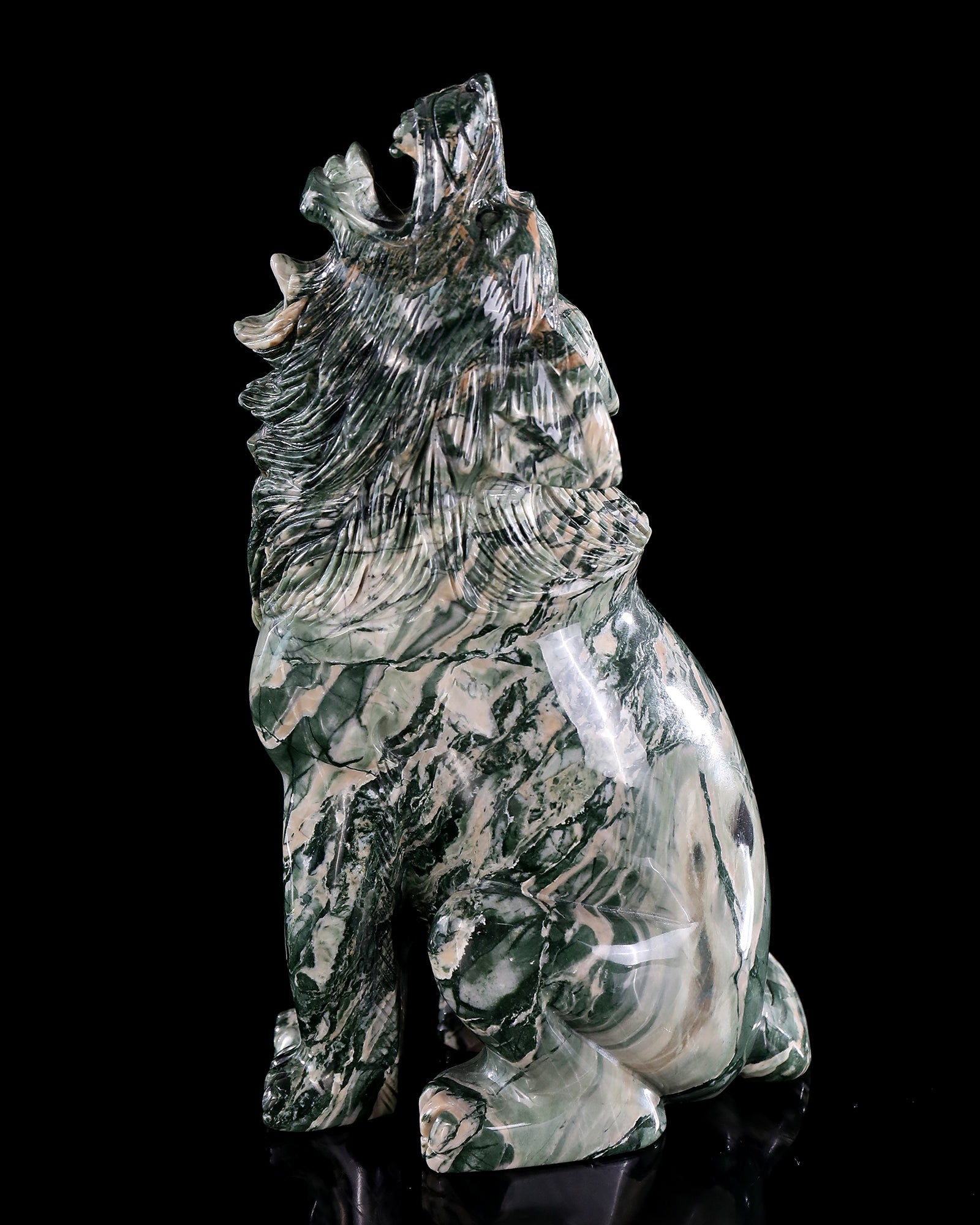 Nicedony 9.4" Jiulong Jade Hand Carved Crystal Wolf Sculpture - View 9