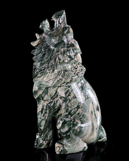 Nicedony 9.4" Jiulong Jade Hand Carved Crystal Wolf Sculpture - View 9