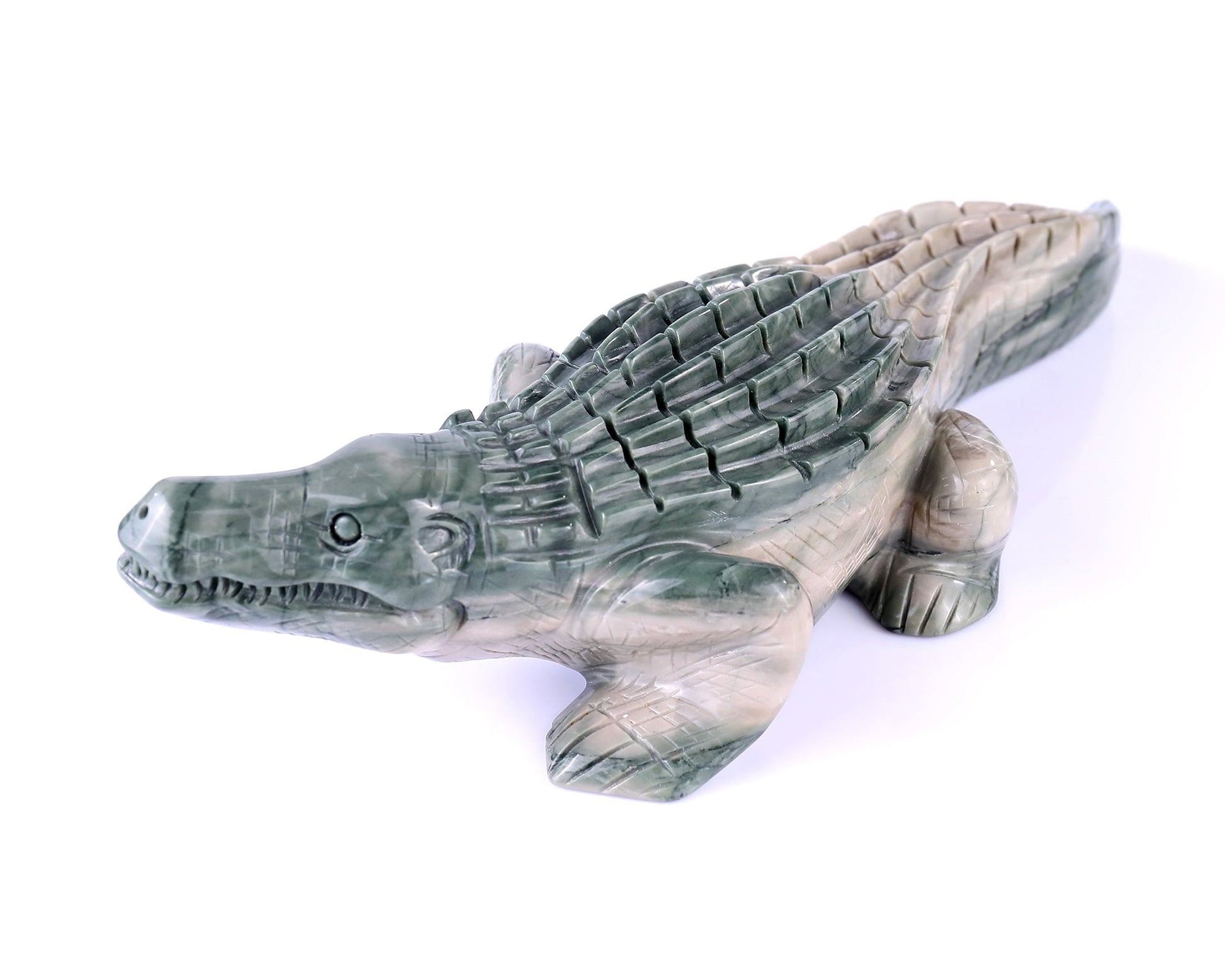 Nicedony 9.6" Jiulong Jade Hand Carved Crystal Crocodile Sculpture - View 10