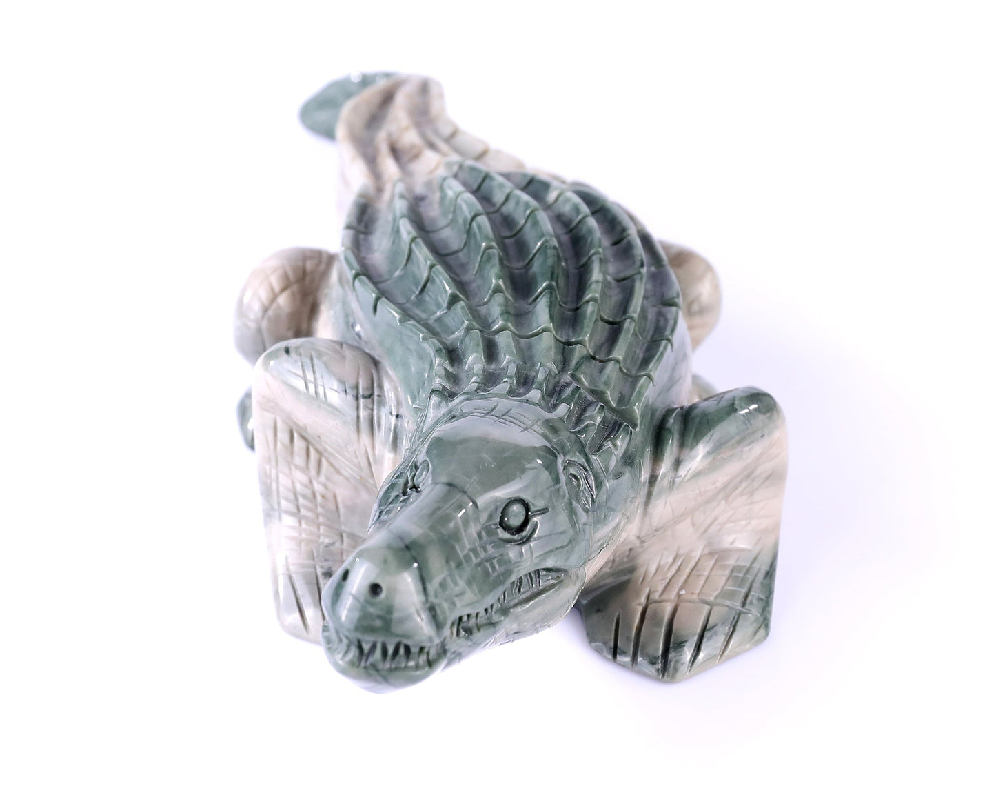 Nicedony 9.6" Jiulong Jade Hand Carved Crystal Crocodile Sculpture - View 2