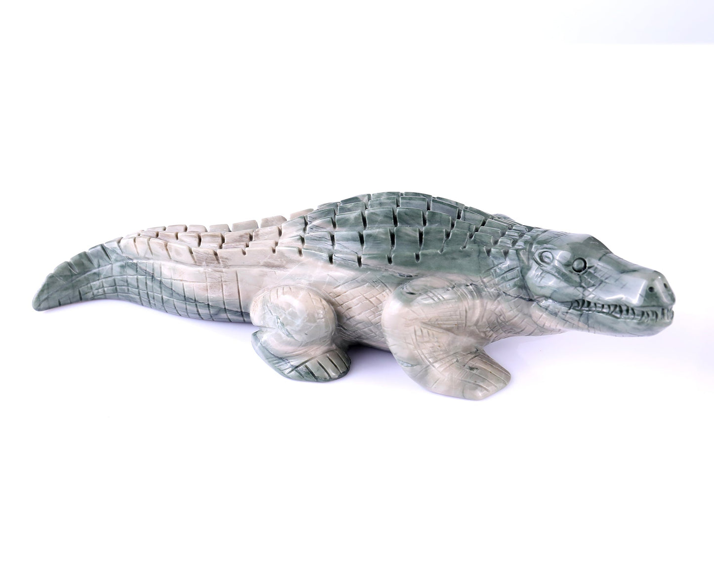 Nicedony 9.6" Jiulong Jade Hand Carved Crystal Crocodile Sculpture - View 3