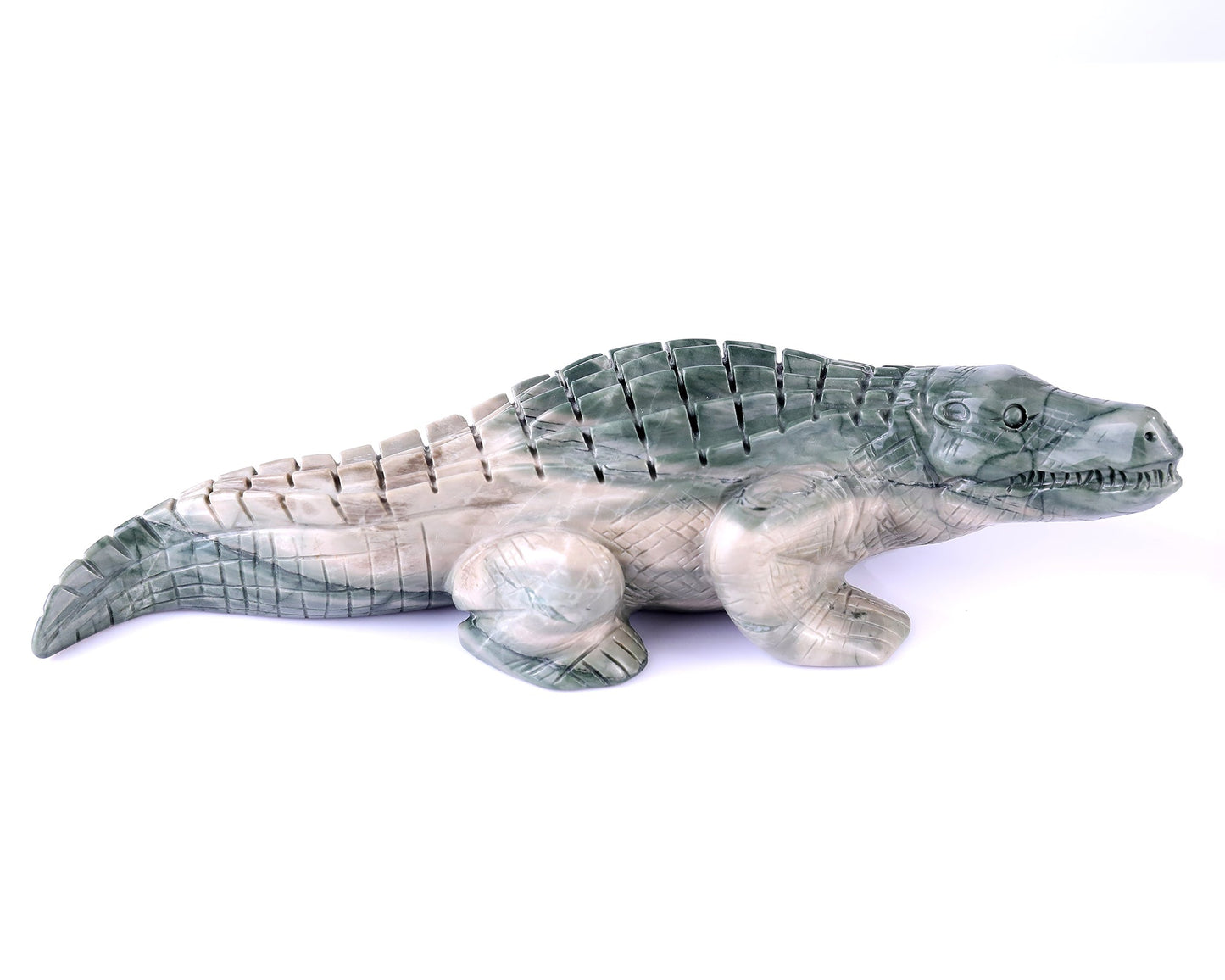 Nicedony 9.6" Jiulong Jade Hand Carved Crystal Crocodile Sculpture - View 4