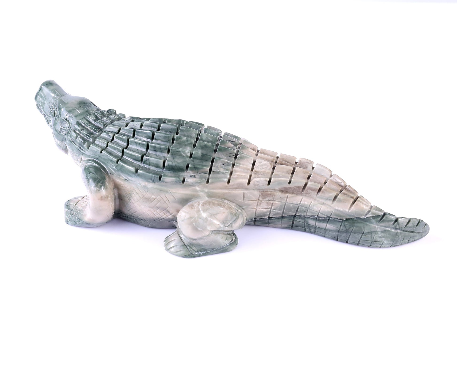 Nicedony 9.6" Jiulong Jade Hand Carved Crystal Crocodile Sculpture - View 6