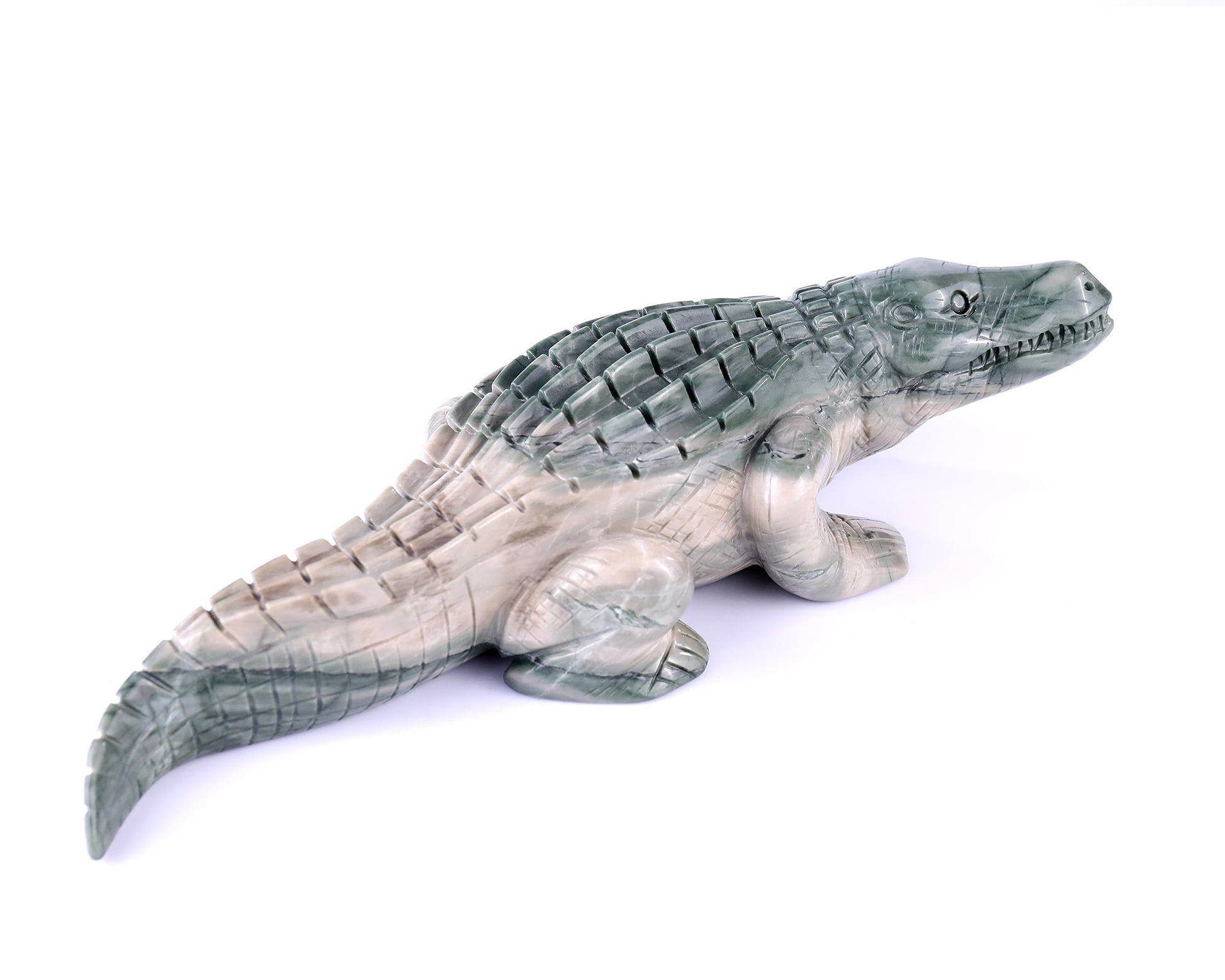Nicedony 9.6" Jiulong Jade Hand Carved Crystal Crocodile Sculpture - View 7