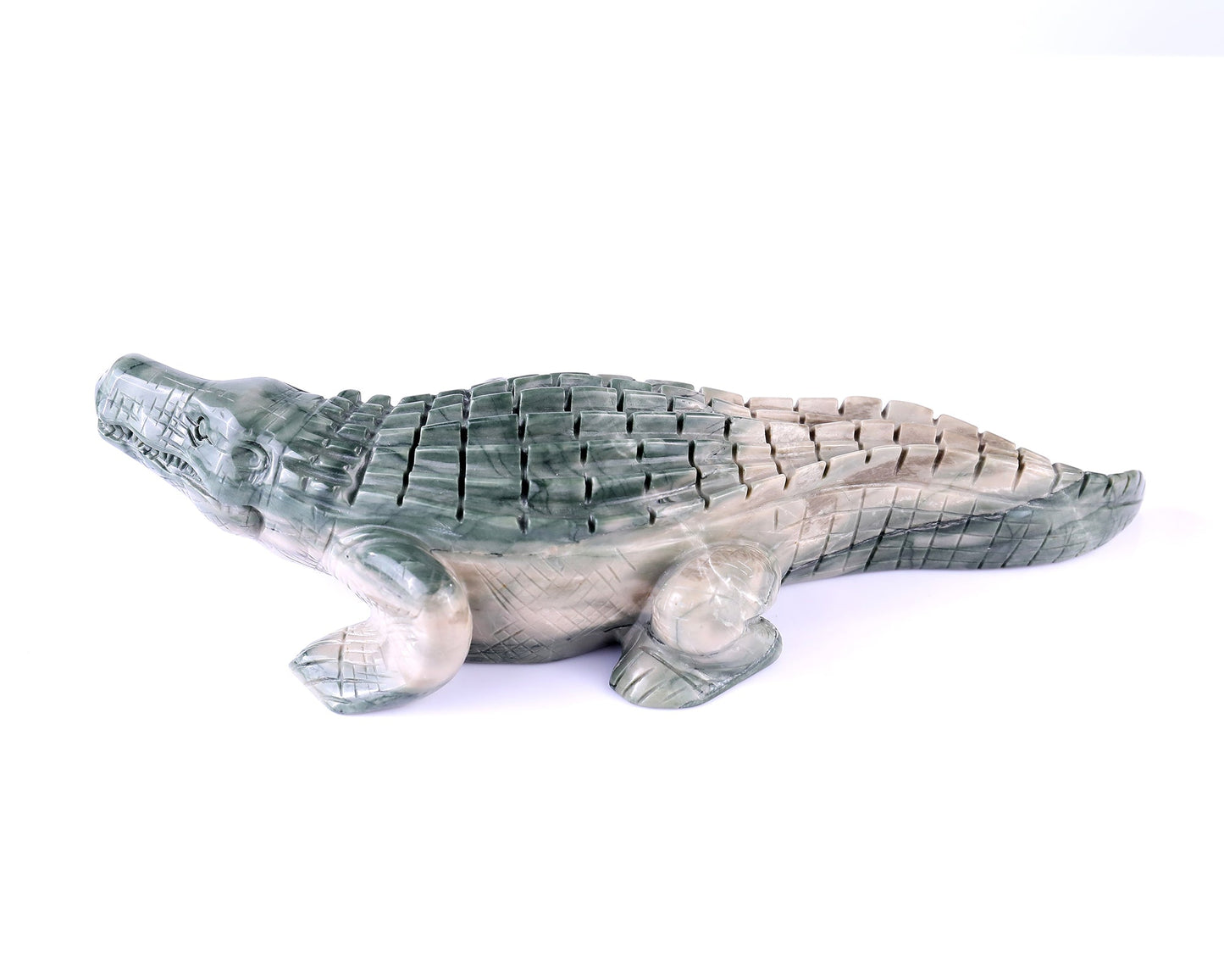Nicedony 9.6" Jiulong Jade Hand Carved Crystal Crocodile Sculpture - View 8