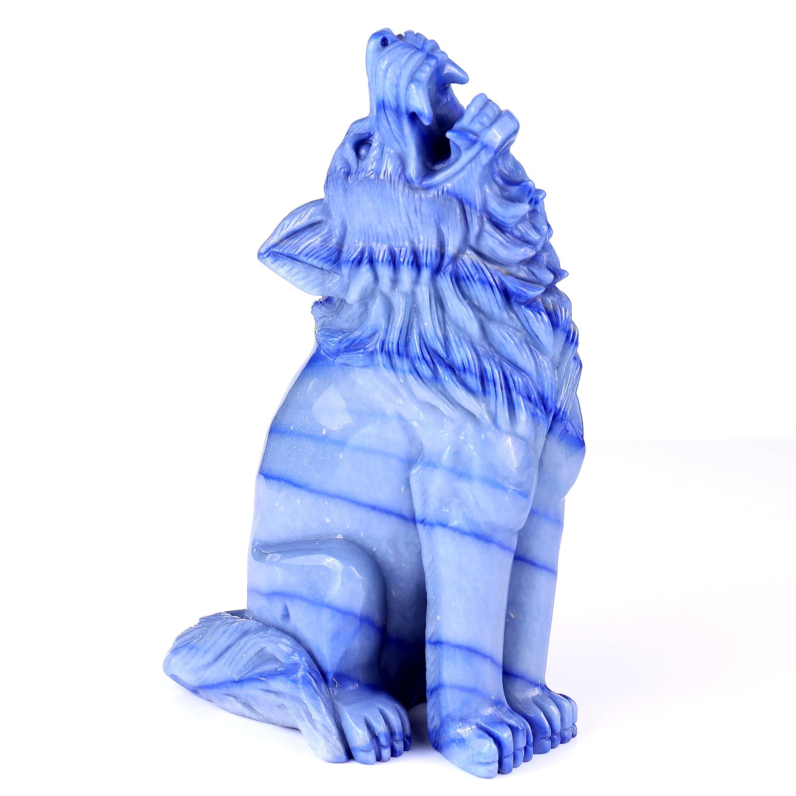 Nicedony 9.8" Blue Aventurine Chalcedony Hand Carved Wolf Sculpture - View 3