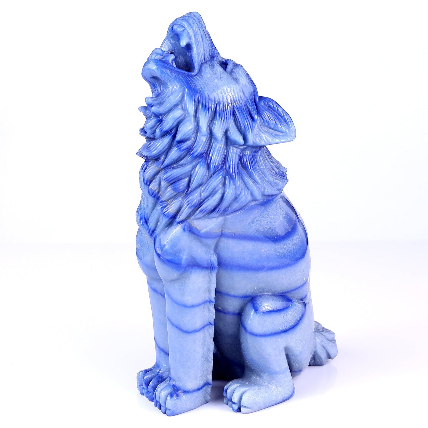 Nicedony 9.8" Blue Aventurine Chalcedony Hand Carved Wolf Sculpture