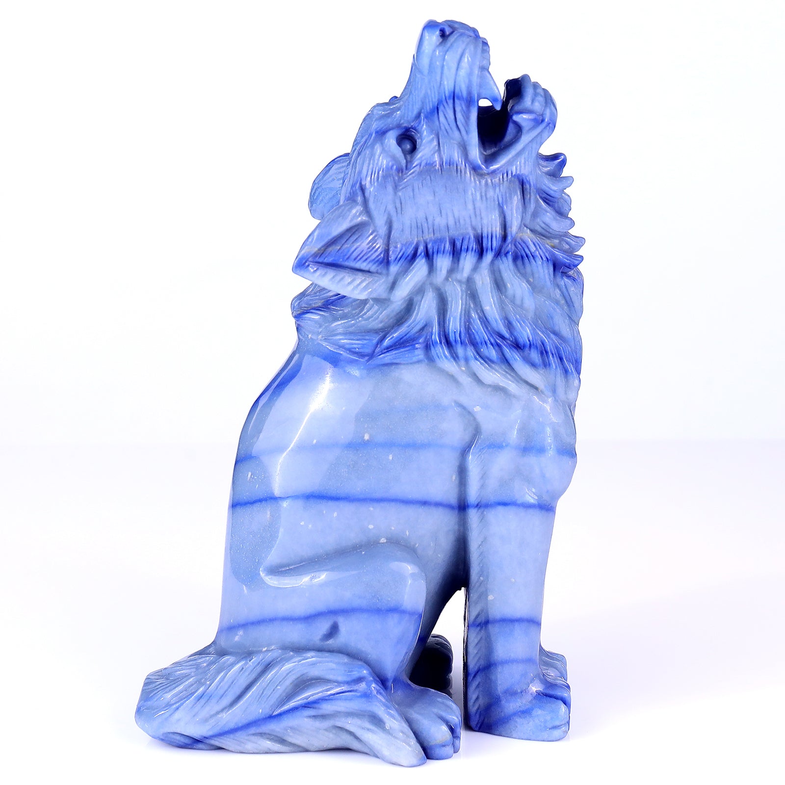 Nicedony 9.8" Blue Aventurine Chalcedony Hand Carved Wolf Sculpture - View 2