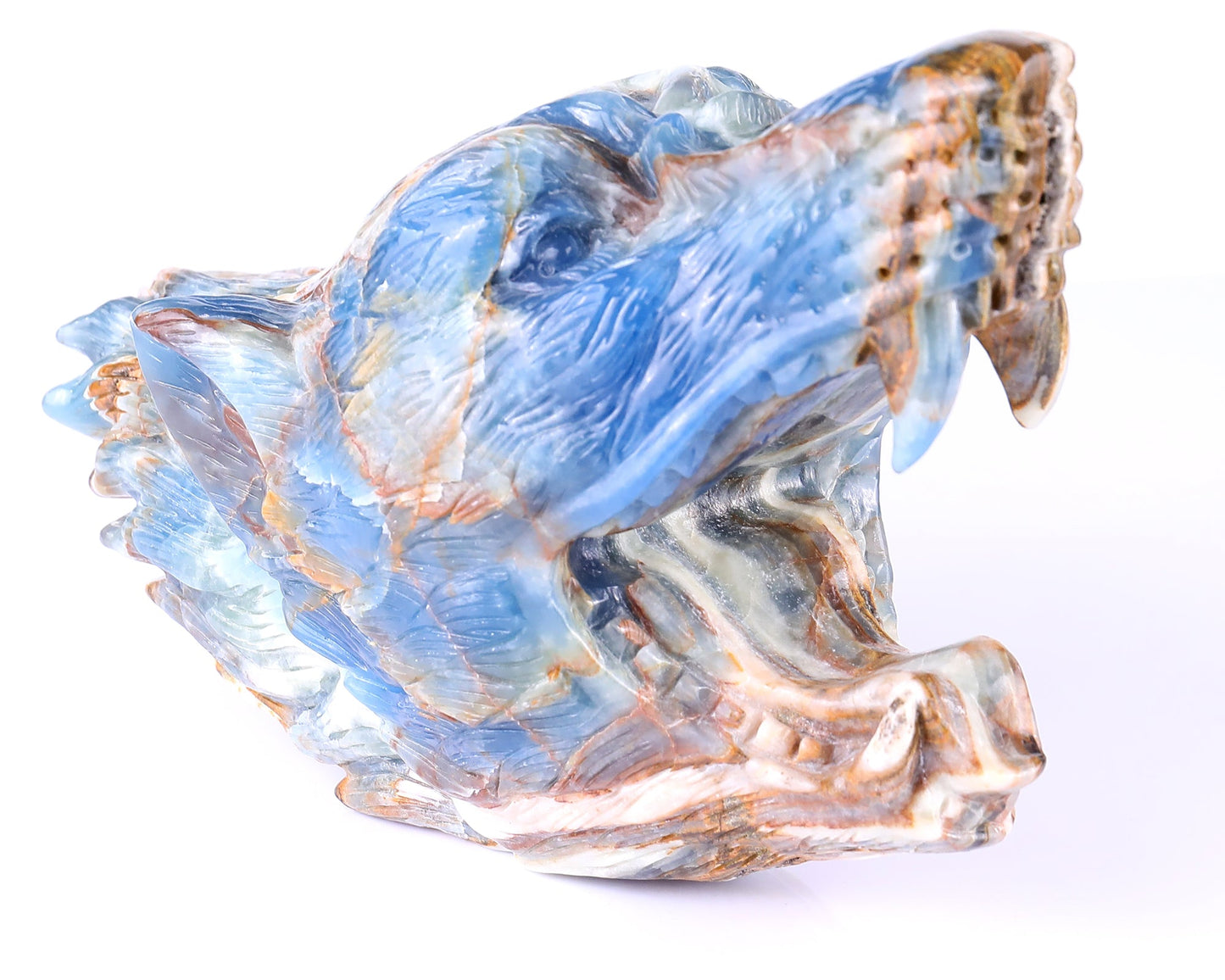 Nicedony 9.8" Blue Onyx Hand Carved Crystal Wolf Head Sculpture