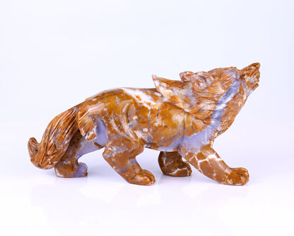 Nicedony 9.8" Chalcedony Hand Carved Crystal Wolf Sculpture