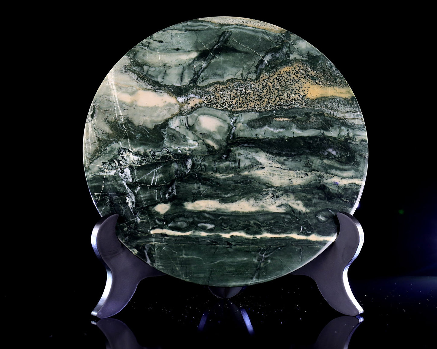 Nicedony 9” Natural Jiulong Jade Crystal Circular Display Plate Sculpture with Wooden Stand - View 2