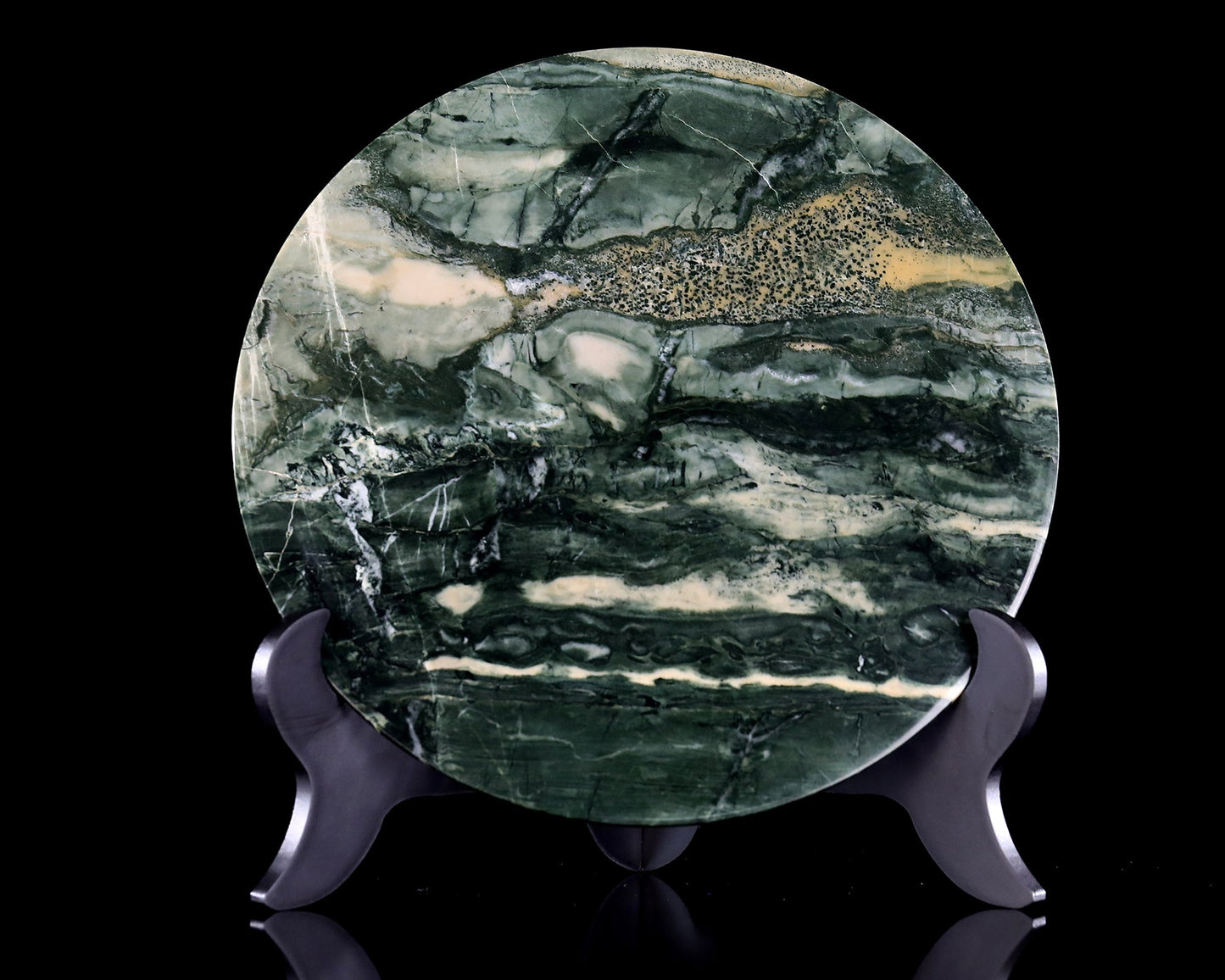 Nicedony 9” Natural Jiulong Jade Crystal Circular Display Plate Sculpture with Wooden Stand - View 3