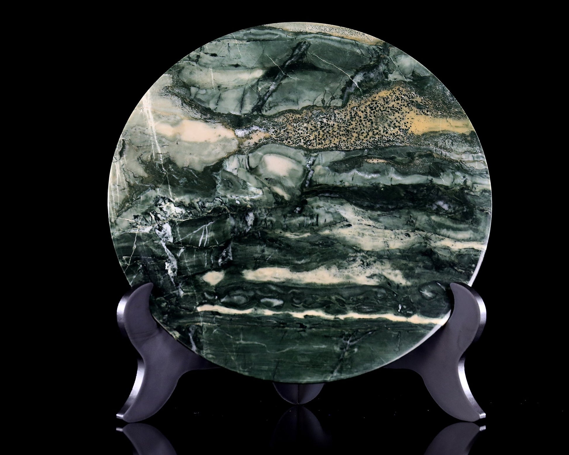 Nicedony 9” Natural Jiulong Jade Crystal Circular Display Plate Sculpture with Wooden Stand - View 3