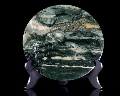 Nicedony 9” Natural Jiulong Jade Crystal Circular Display Plate Sculpture with Wooden Stand - View 3
