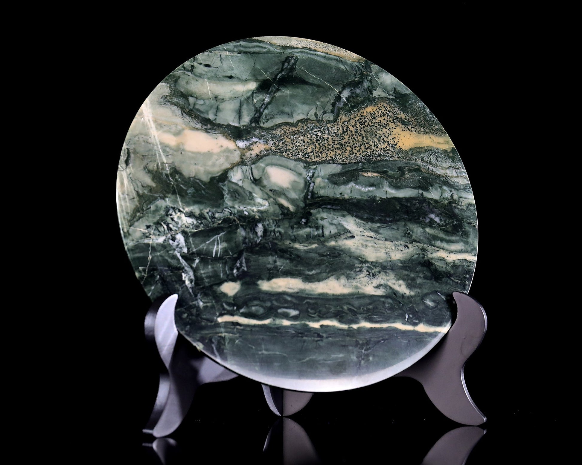 Nicedony 9” Natural Jiulong Jade Crystal Circular Display Plate Sculpture with Wooden Stand - View 4