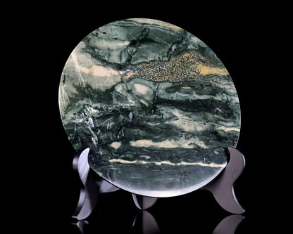Nicedony 9” Natural Jiulong Jade Crystal Circular Display Plate Sculpture with Wooden Stand - View 4