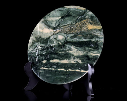 Nicedony 9” Natural Jiulong Jade Crystal Circular Display Plate Sculpture with Wooden Stand - View 5