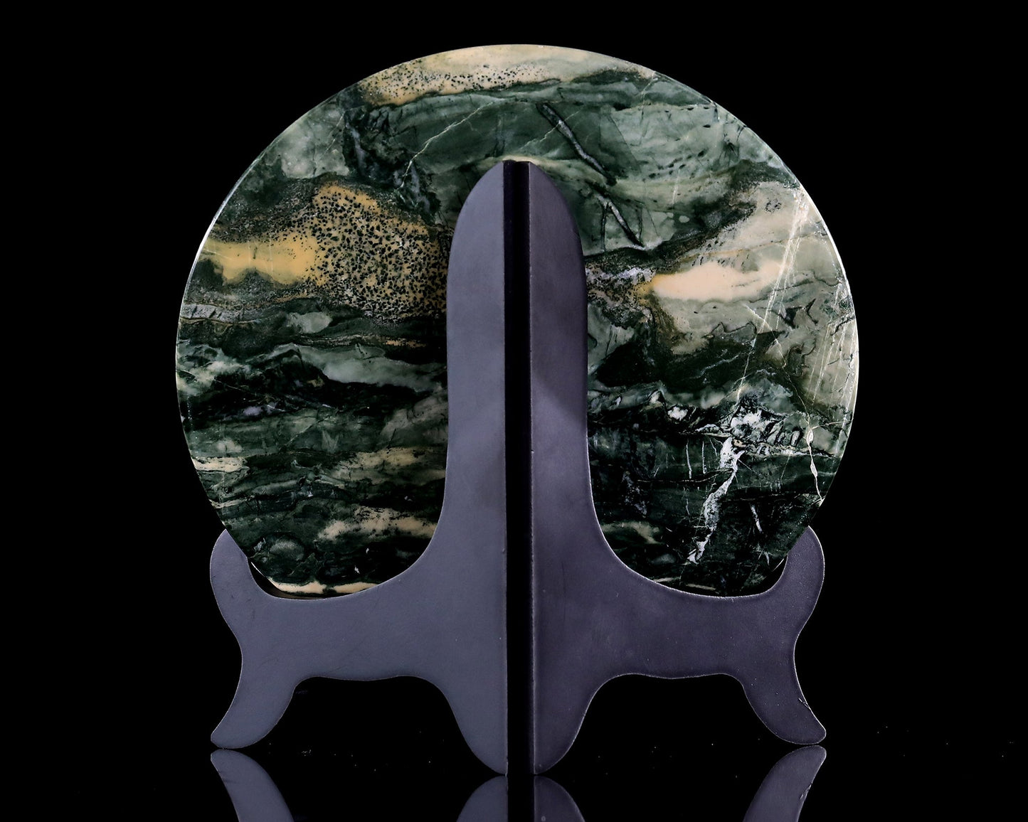 Nicedony 9” Natural Jiulong Jade Crystal Circular Display Plate Sculpture with Wooden Stand - View 6