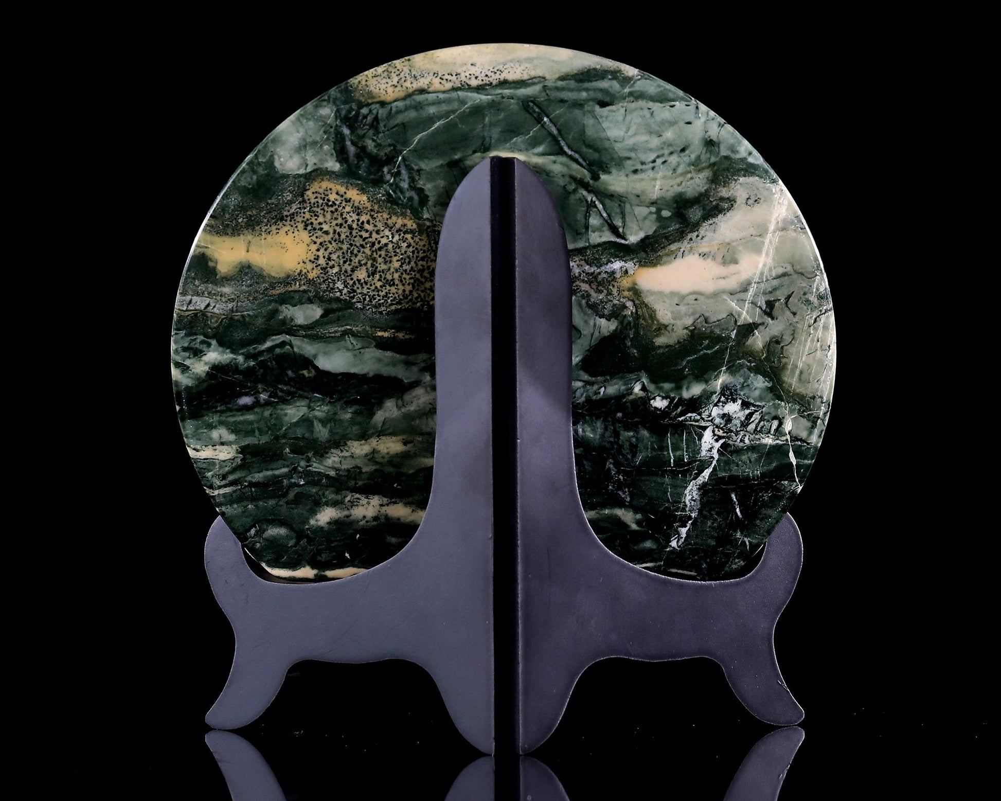 Nicedony 9” Natural Jiulong Jade Crystal Circular Display Plate Sculpture with Wooden Stand - View 6
